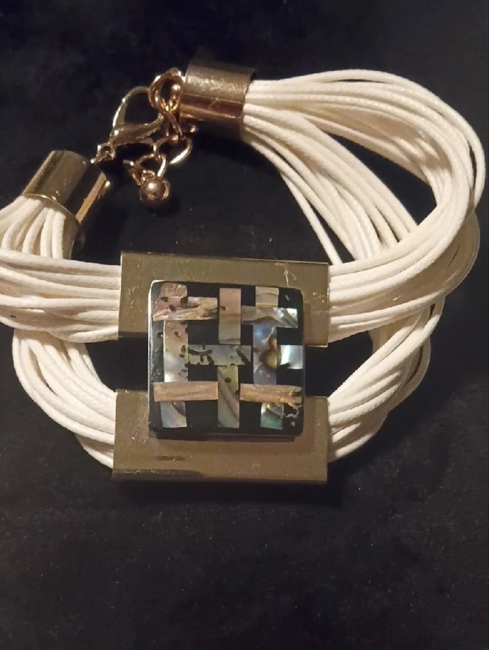 White Cord Multi-Strand Bracelet with Gold Accent